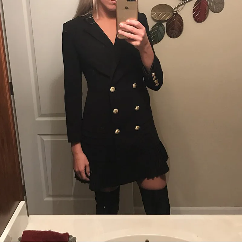 

Ready to ship or custom made hot sell fashion double breasted blazer dress women, Black and white