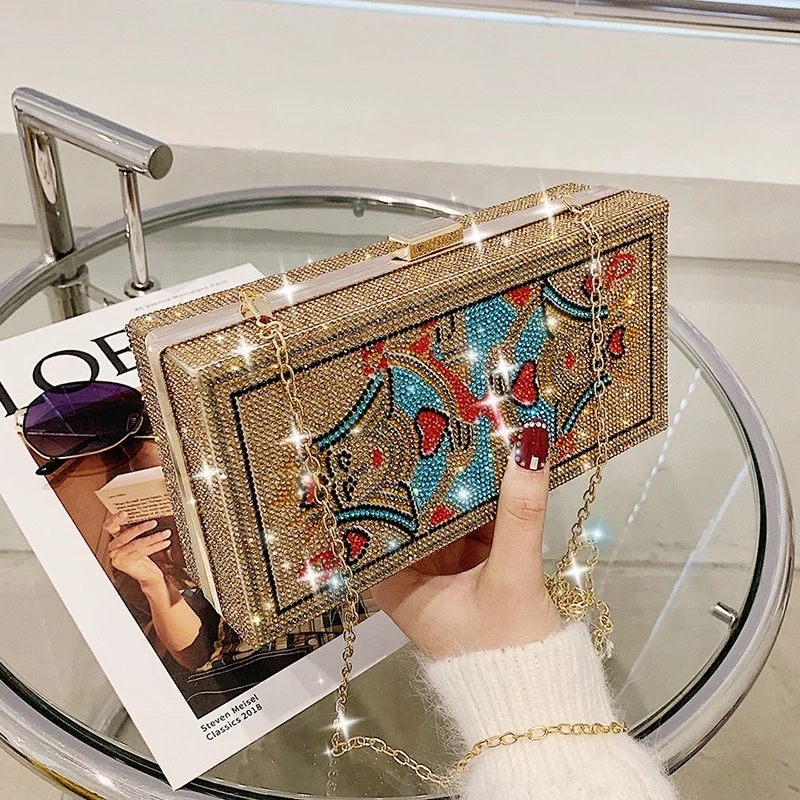 

2021 Trendy Party Evening Bag Rhinestone Ladies Money Clutch Handbag Crystal Gold Chain Shoulder Women Bling Purse 1 million