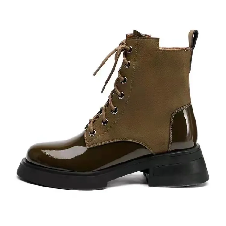 

Hot Sales Fashion Trend Lighted Ankle BootieSlip-on Boots In Shiny Calfskin Leather Woman Patent Leather Boots