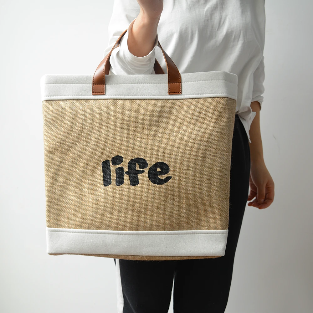 

Jute Burlap Tote Bag Multifunction Reusable Grocery Bags with Handles Shopping Bag, Can be customized