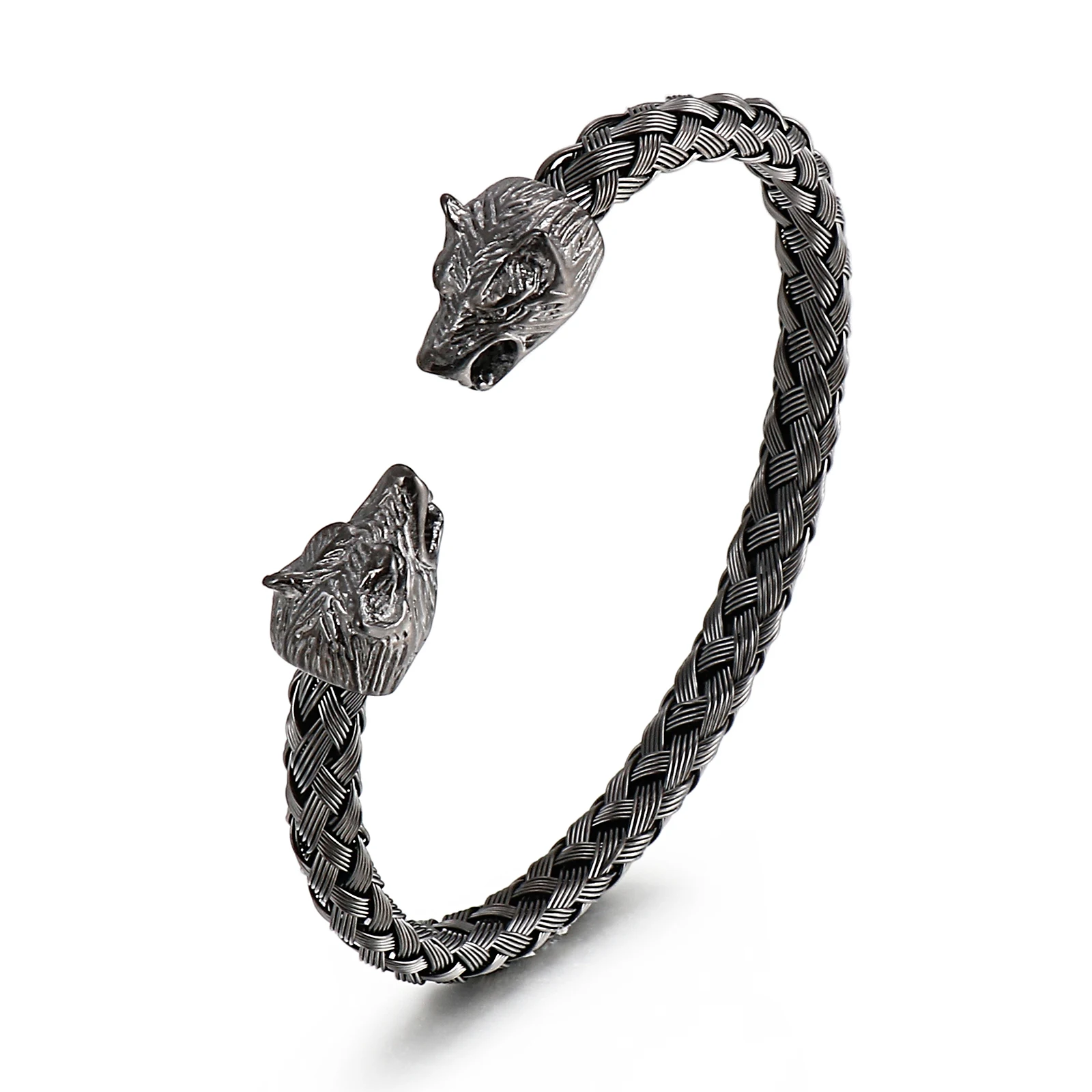 

KALEN Braided Cowhide Bracelet Stainless Steel Black-plating Bangle