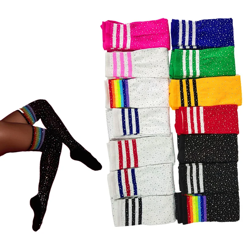

2020 cheap women sock cotton girls super long diamond socks, Picture