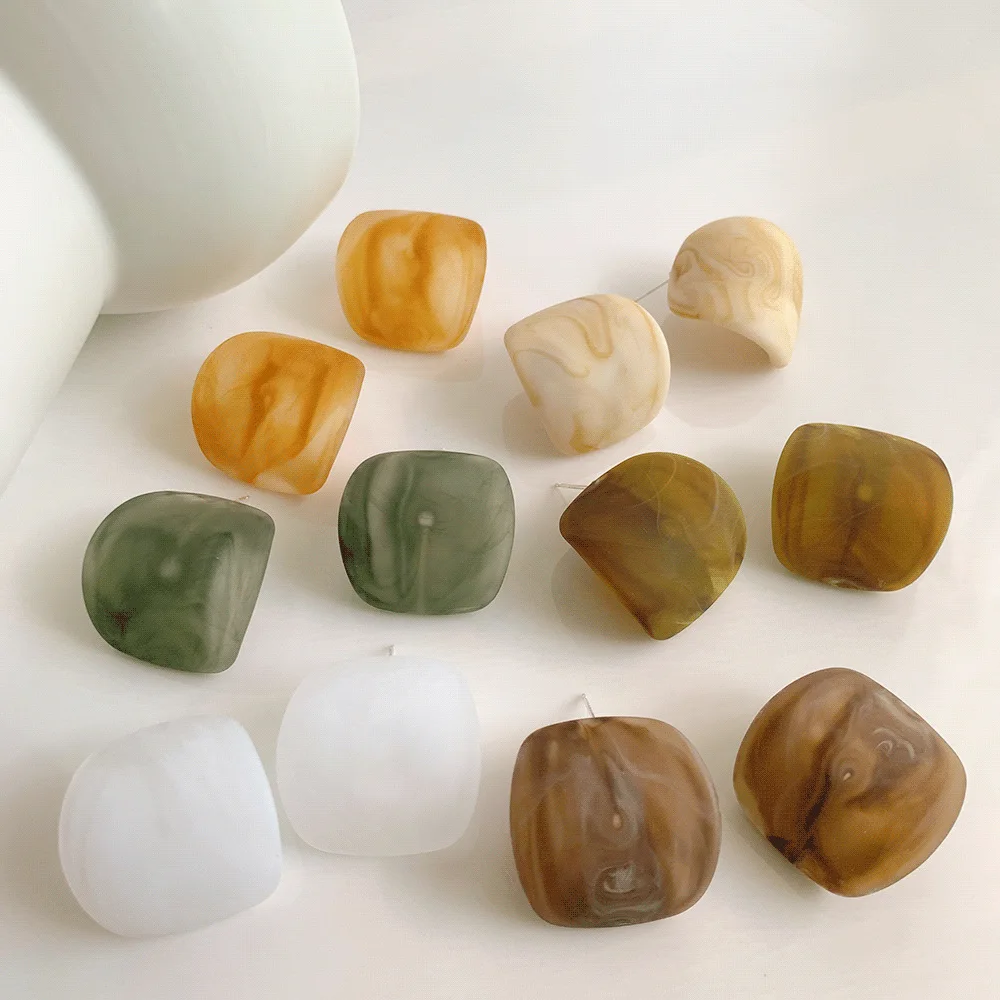 

JUHU fashion earrings trend 2021 women resin acrylic frosted earrings S925 silver needle geometric resin earrings, Gold