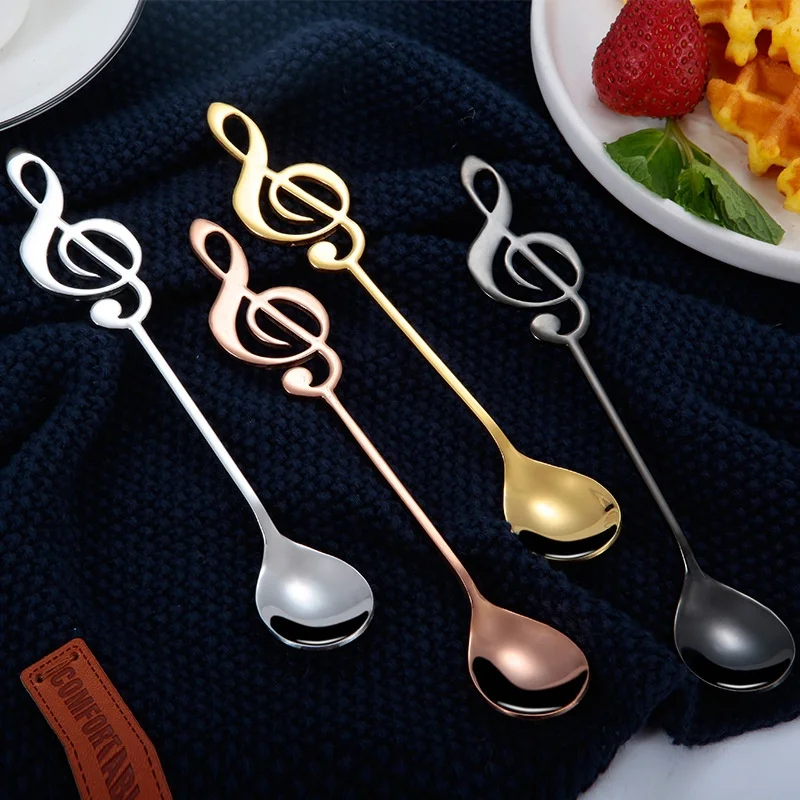 

Factory sale Lovely 304 stainless steel creative music symbol spoon Stir coffee dessert spoon for gift, Silver