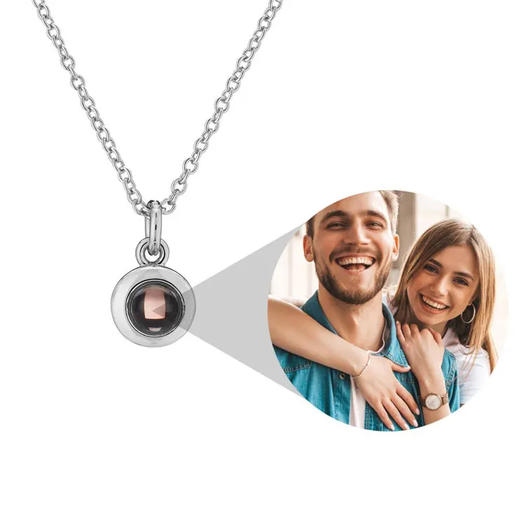

SC Dropshipping Colored Image Custom Necklace Memory Gift Fashion No Fade Vacuum Plated Couple Photo Projection Necklace
