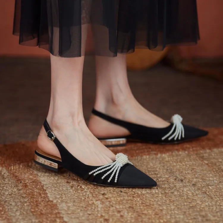 

New high quality sexy elegant leather women low heels, Black