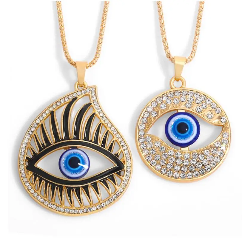 

Demon blue Large Eye Necklace Inlaid Zircon American hip hop personality Necklace Women Jewelry