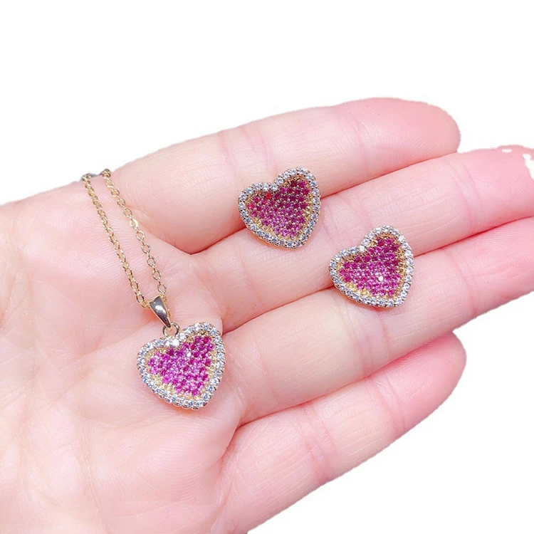 Heart shape Luxury 18K RUBY Rose Gold Plated Brass Women's Romantic Pendant fashion Earring Jewelry