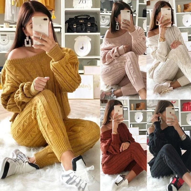 

RX High quality custom knit sweater winter oversized designer sweaters women knitted sweater set, As picture shows or customized color