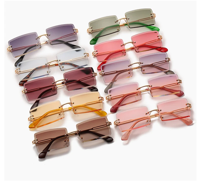 

2020 top trendy small square retro fashion men sun glasses custom logo uv400 vintage shades rimless sunglasses women