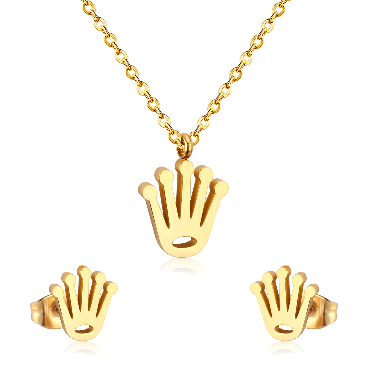 

Korean style new fashion palm-up women's stainless steel necklace earring high quality jewelry set for occasion