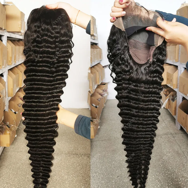 

13*4 180% Density Cheap Human Hair Transparent Lace Deep Wave Wig Deep Wave Frontal Lace Wig Deep Wave Hair Wig