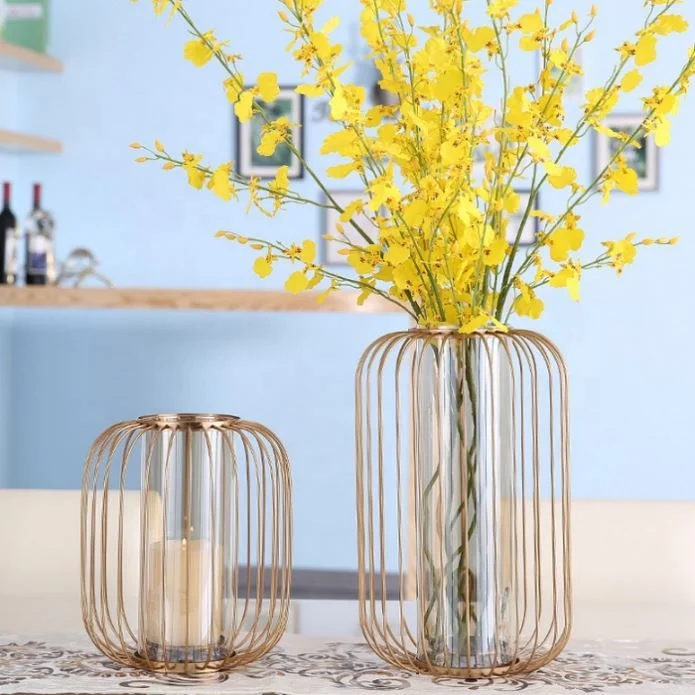 

Nordic metal flower hollow vase candle holder home decoration accessories gift, Gold