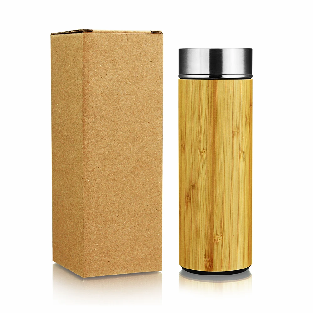 

Custom Logo Eco Friendly Double Wall Stainless Steel 304 Food Grade Vacuum Thermos Drinking Water Bottles with Bamboo Shell