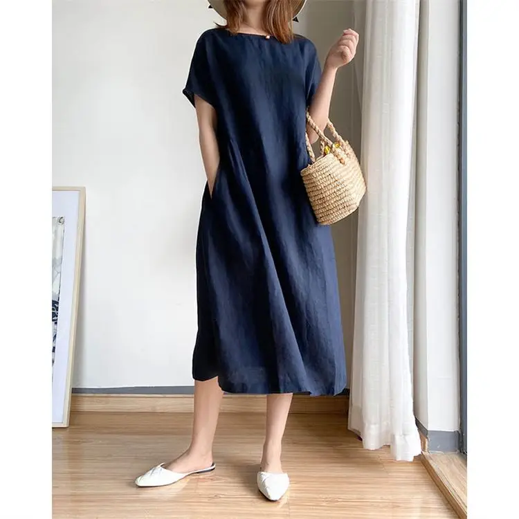 

PEARL Casual Dress Women Brife Summer New Solid Color Loose Plus Size Girls' Dresses