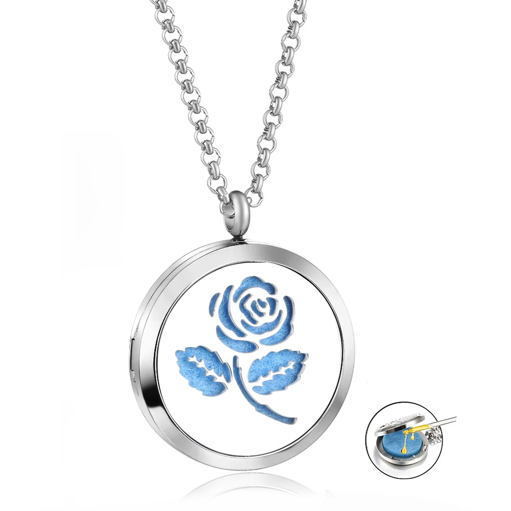 

Aromatherapy Perfume Stainless Steel 316L Hollow Rose Pattern Necklace Pendant