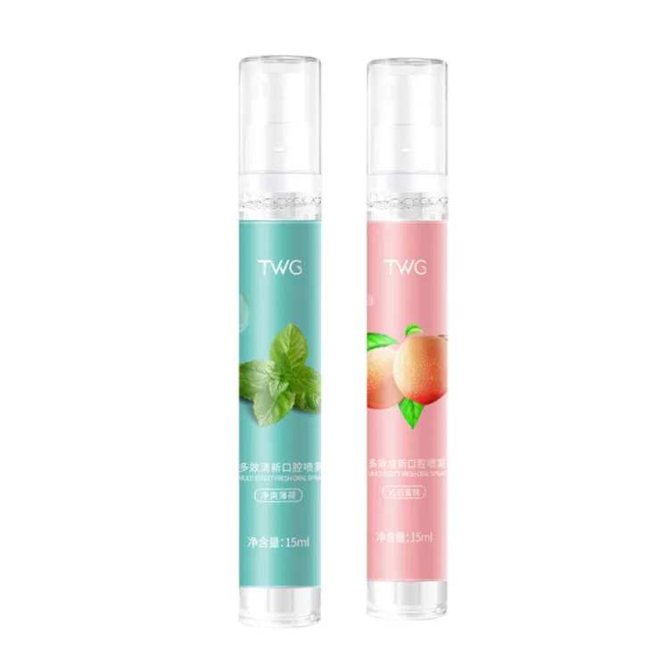 

TWG Peach Oral Care 15ml Portable Refreshing Mint Mouth Perfume Breath Freshener Spray For Bad Breath, 2 colors