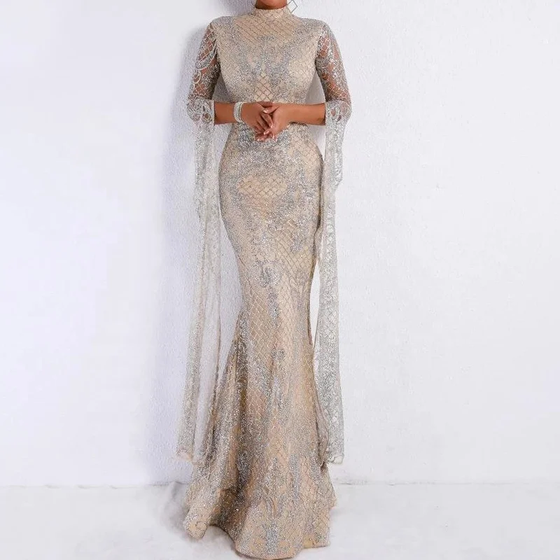 

B51787A Lady elegant fashion new long sleeve sexy bodycon evening dress, Silver