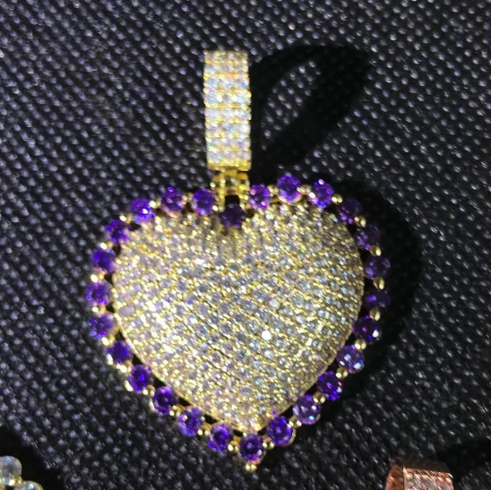 

jialin jewelry hip hop women ins fashion diamonds heart bling bling pendant cz necklaces