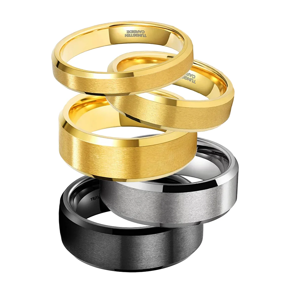 

Energinox 4mm 6mm 8mm High Matte Brushed Comfort Fit Gold Black Rings Tungsten for Men Women, As photo or customized