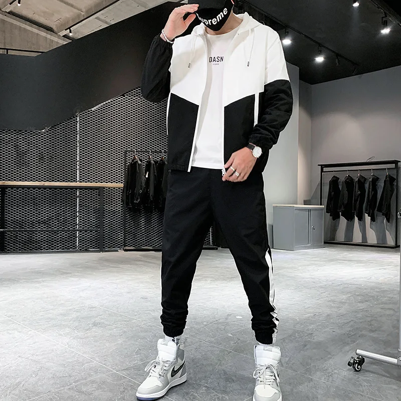 

Fashion Sports Wear Men Spring Autumn 2 Piece Zip Up Tracksuit Jogger Oversize Street Active Wear Casual Gym Jacket Sets