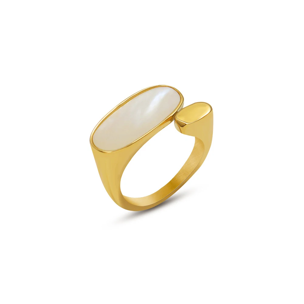 

INS Fashion Shell Ring Jewelry Stainless Steel 18k Real Gold Plated Oval Seashell Finger Rings For Women