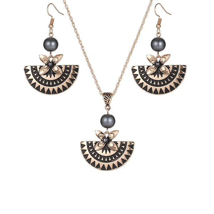 

Pearl Hawaii Earring Necklace Women Accesories Alien Luxury Chain Gold Wedding Jewelry Set, Golden