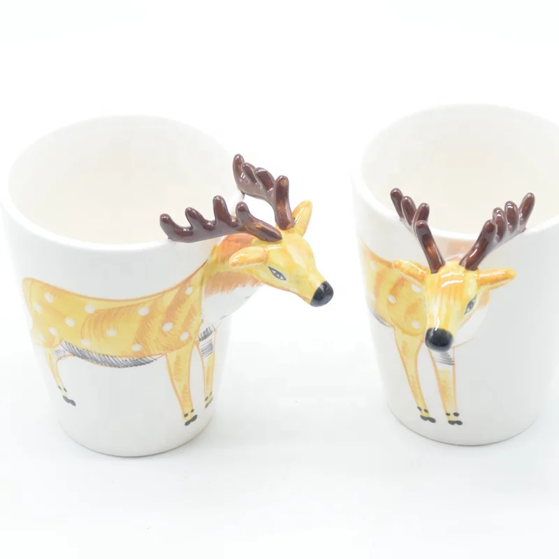 

Chinese high quality factory stocked new porcelain 3D cup glazed cheap ceramic 400ml deer shaped mug, As picure or customized