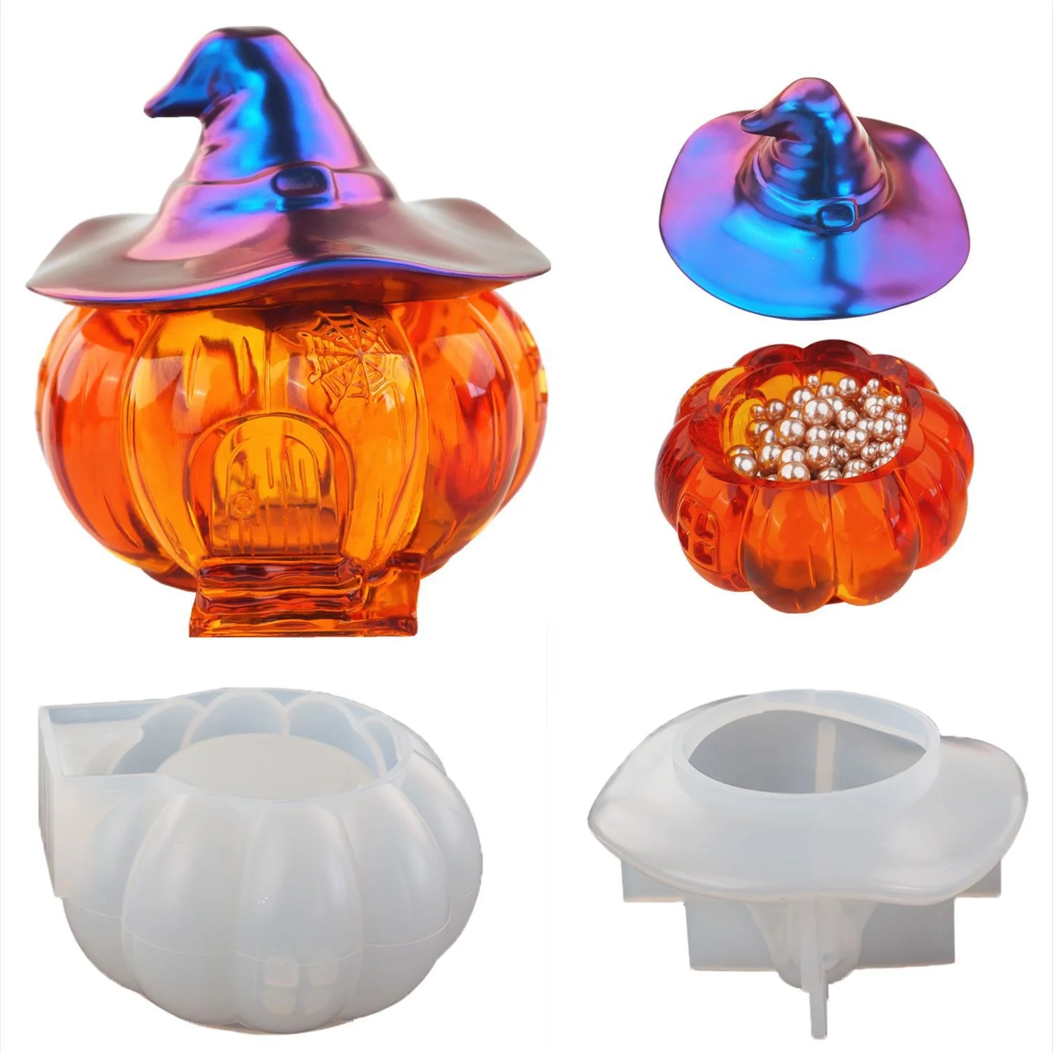 

DIY Pumpkin Halloween Pumpkin Silicone Mold Cabin Storage Box Tray Jewelry Display Witch Hat Elf House Moldes Para Resina Epoxi