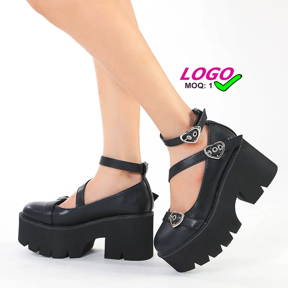 

Dropshipping women chunky sandals Shoes big size wedge Heels for Ladies Factory Price custom women mary jane pumps, Black