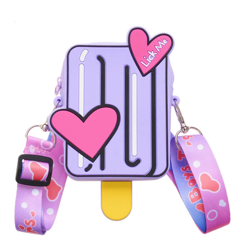 

Cartoon children's bag 2021  girl personality design shoulder ice cream cheese silicone bag, Pink