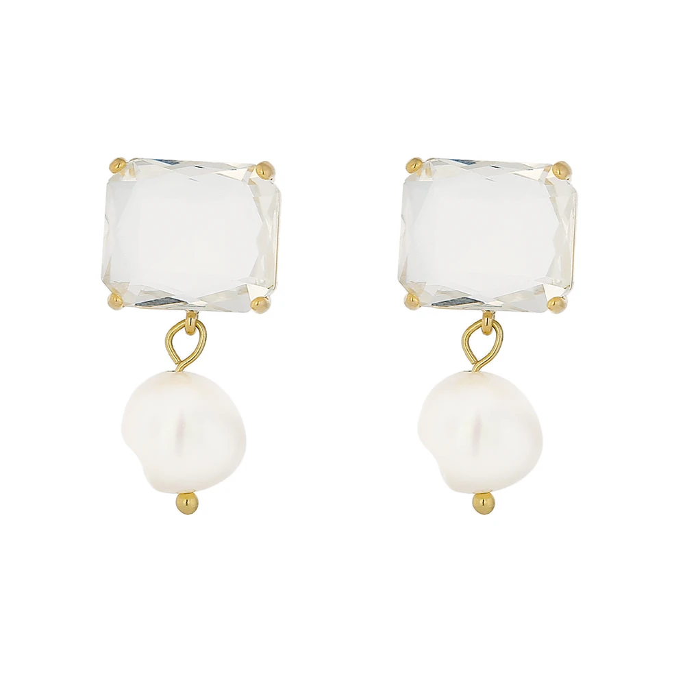 

Yhpup Luxury Crystal Geometric Drop Dangle Earrings Fashion Freshwater Pearls Jewelry Exquisite Earrings for Women Party Gift