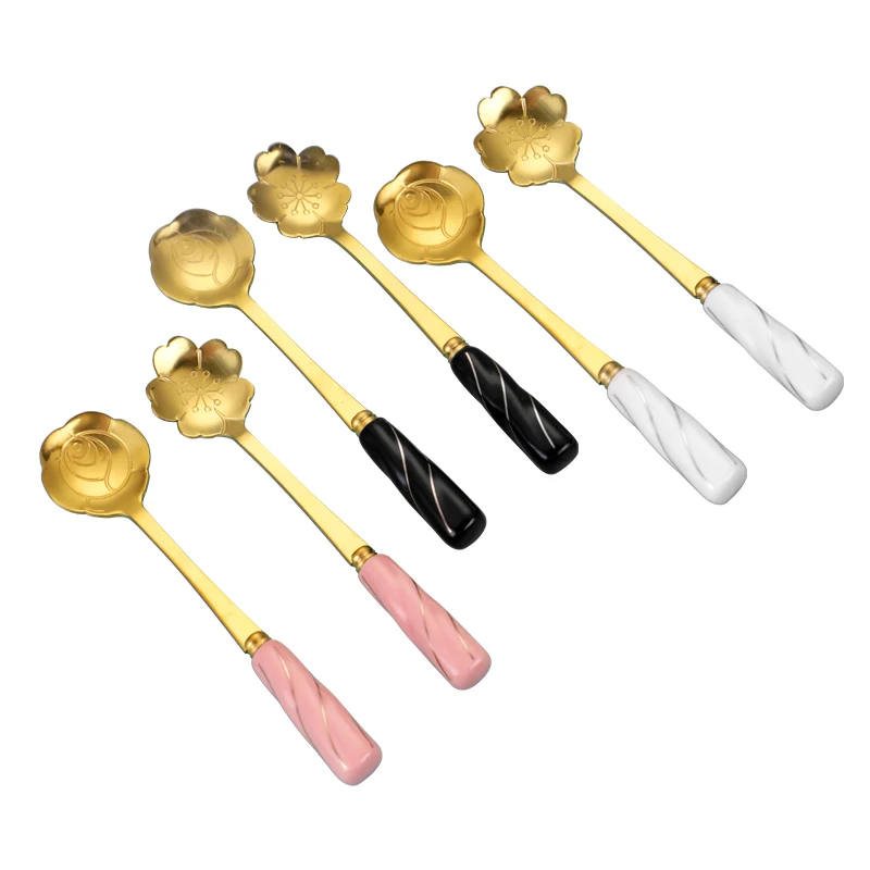 

Newly designed gold spoon stainless steel rose shape coffee spoon ice cream spoon, Gold,customized color
