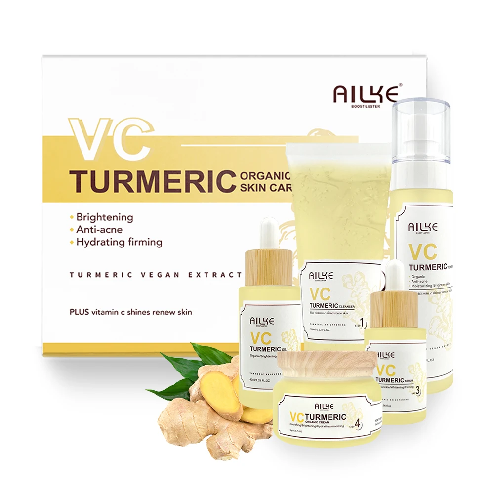 

private label organic facial skincare set anti acne whitening firming beauty turmeric skin care set
