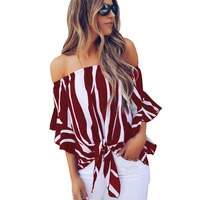 

2020 New Fashion Vertical Stripes Blouse Off Shoulder Sexy Women Top