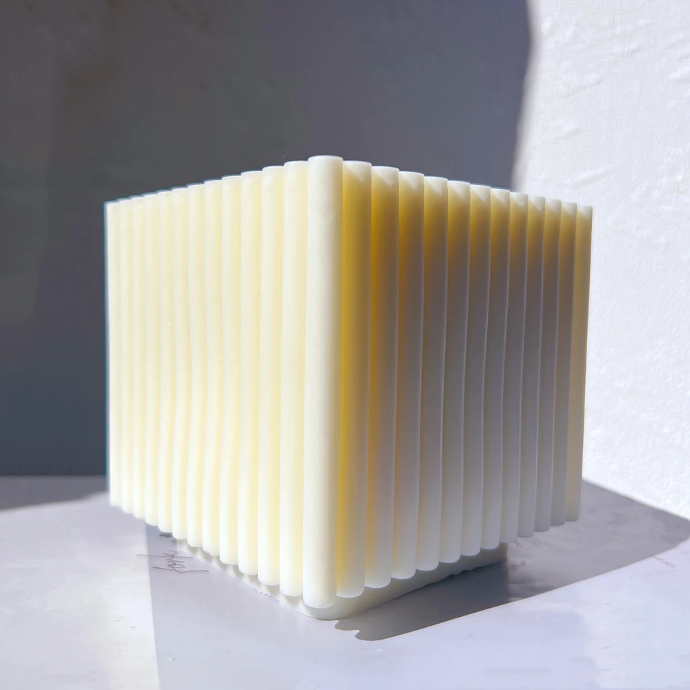 Big Size Geometric Scented Soy Wax Silicone Molds Square Unique Abstract Art Wax Mould Ribbed Square Candles Mold