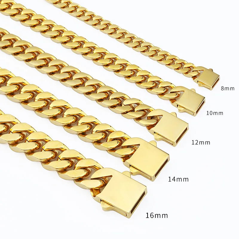 

Stainless Steel Necklace Polished Four-sided Grinding Cuban Chain Titanium Steel Necklace Men's Hip Hop Necklace
