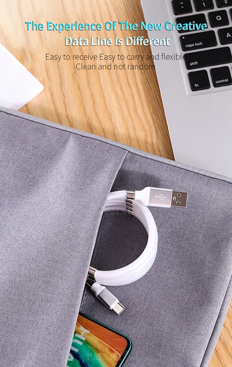 Magnetic Storage Cable 2.4A Micro USB Cord Fast Charging Magnet USB Type C Mobile Phone Charge Cable - ANKUX.COM
