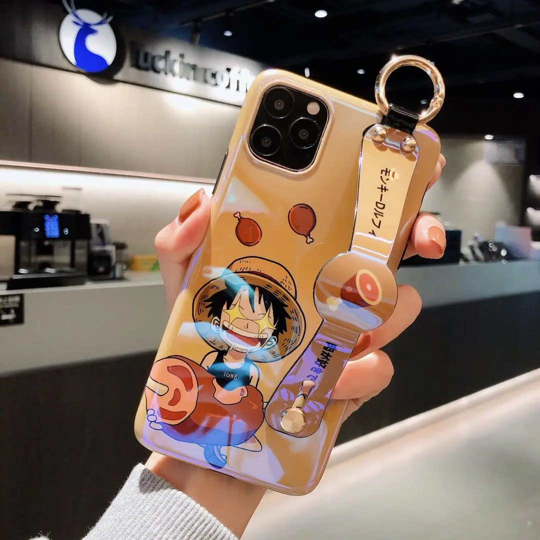 

Wrist Cartoon One Piece Blue Light Stand Case Cover For iphone XS MAX X 12 Pro XR 7 6 6s 8 Plus Soft Silicone Phone Coque Fundas