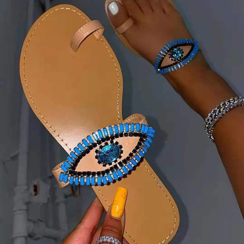 

WE79 Ins popular flat Evil Eyes Sandals huge stocks 2021 Ladies diamond sandals trendy, As picture or custom