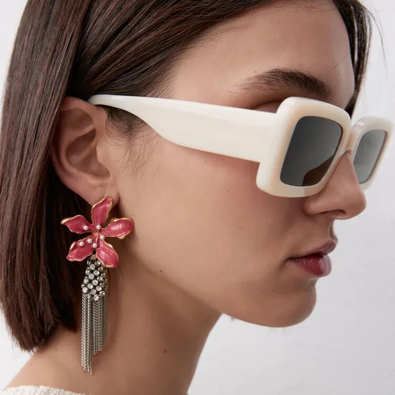 

Hawaiian Fashion Silver Colorful Jewelry Earrings Cute Dangle Pink Floral Flower Pearl Drop Earring Stud For Women