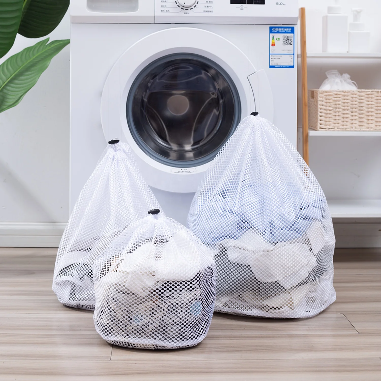 

4 Sizes Heavy Duty Durable Washable Laundry Mesh Bag, White