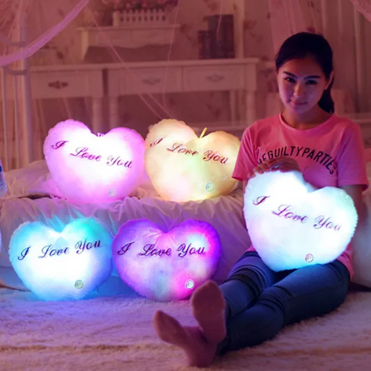 

2022 Valentine's Day Luminous Led Heart Cushion 30cm Glowing Pillow Plush Doll Light Up Toys Gift