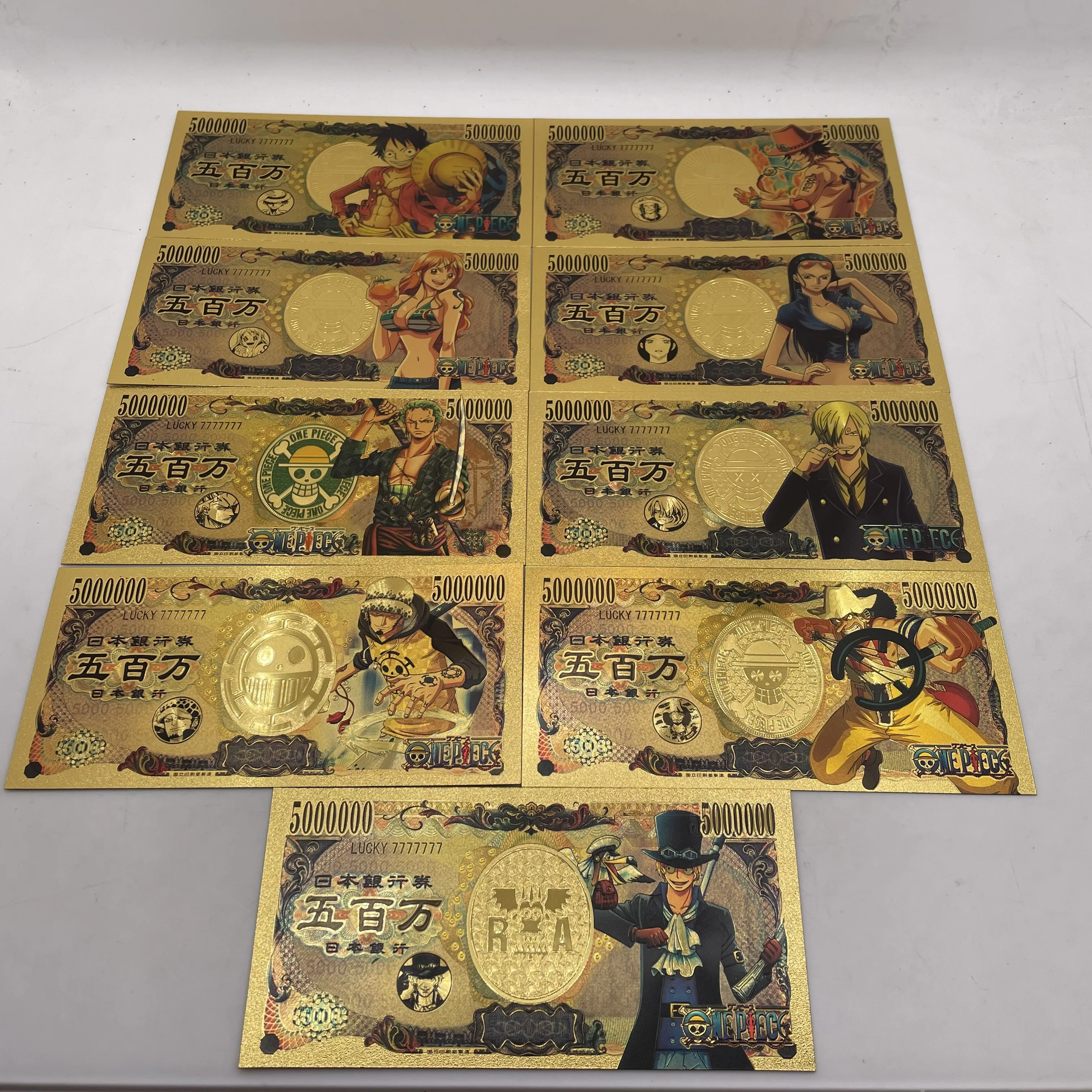 

Grandista One Piece Monkey D Luffy Sanji Nico Robin Nami Sabo Anime Collectible Gold Banknote Cartoon Ticket Card For Collection