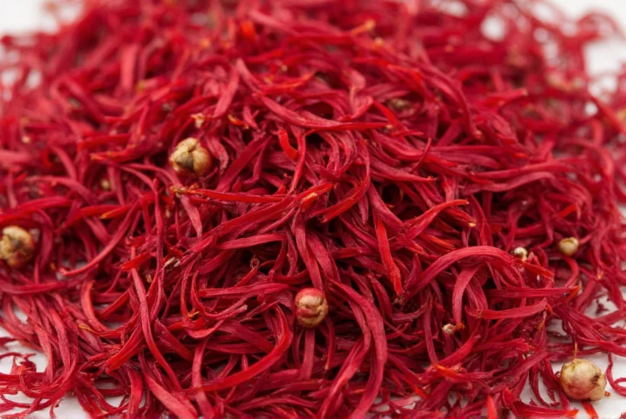 Close-up photograph of Crocus sativus flower showing purple petals and three red stigmas