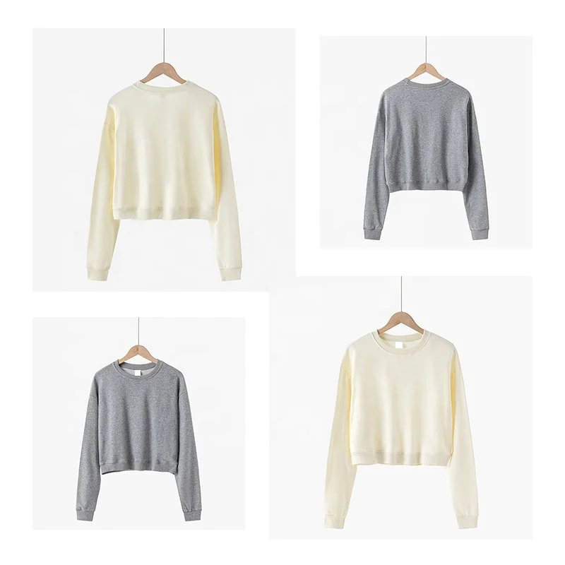 New Design Custom Crop Sweaters Plain Ladies Cropped Pullover Shirts Hoodies Crop Top Crewneck Sweatshirts for Women