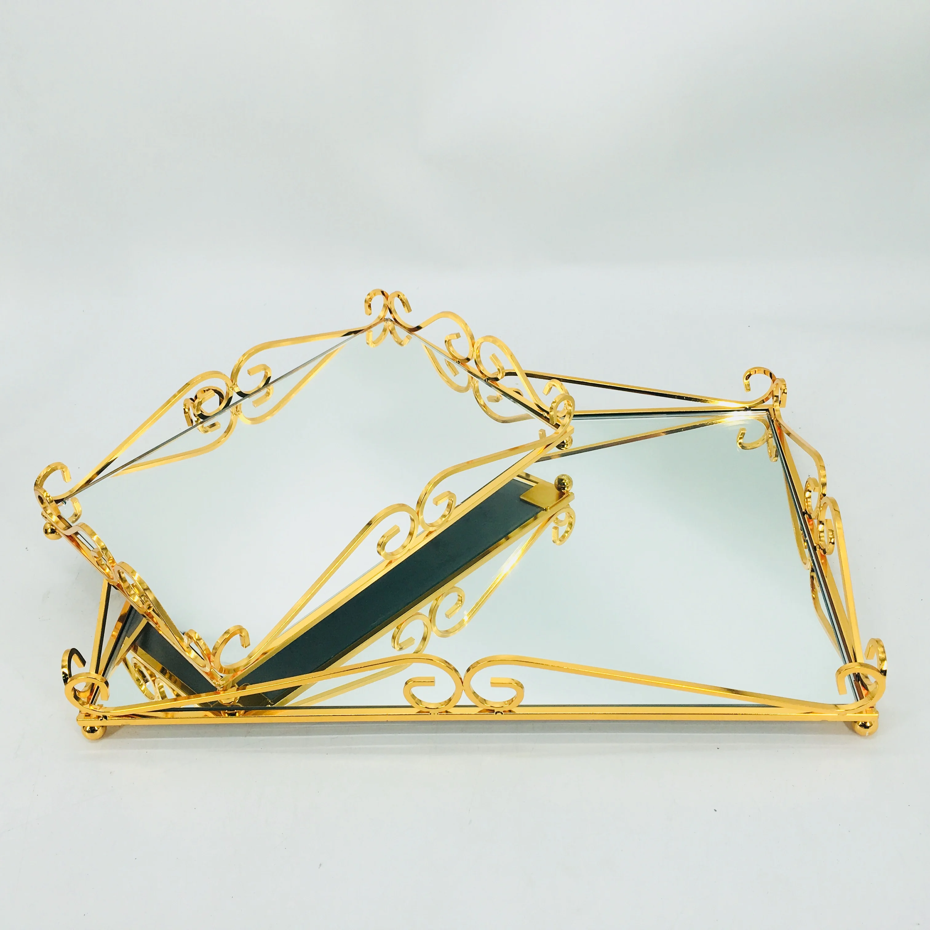 

Mirror Tray Home Decor Square Metallic Gold Metal Gift Tray For Wedding Cosmetic Glass Tray, Gold/silver