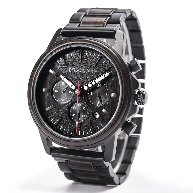For Premium Men's Antique Luxury Wrist Watch Waterproof Glass Dial 38mm Ebony Wood Stainless Steel Case 1pcs Engraved