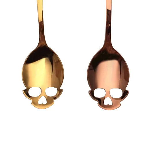 

Wholesale Eco friendly mirror polish Amazon hot sale stainless steel 304 skull tea spoon, Silver,gold,rose gold,rainbow,black