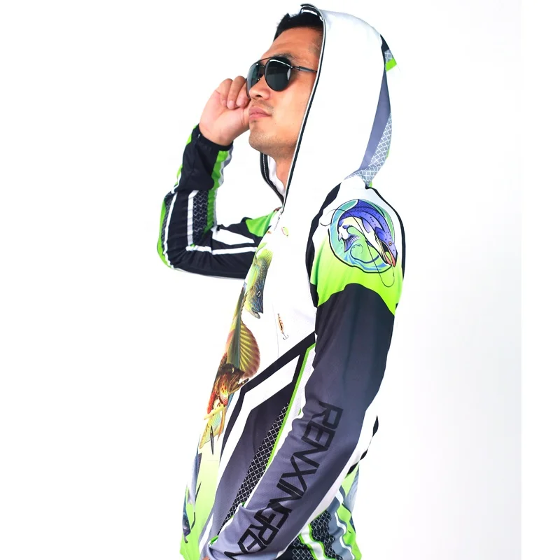 

Summer New Stylish Anti-UV Quick Dry Sports Clothing Sun Protection Hooded fishing suit, Green white